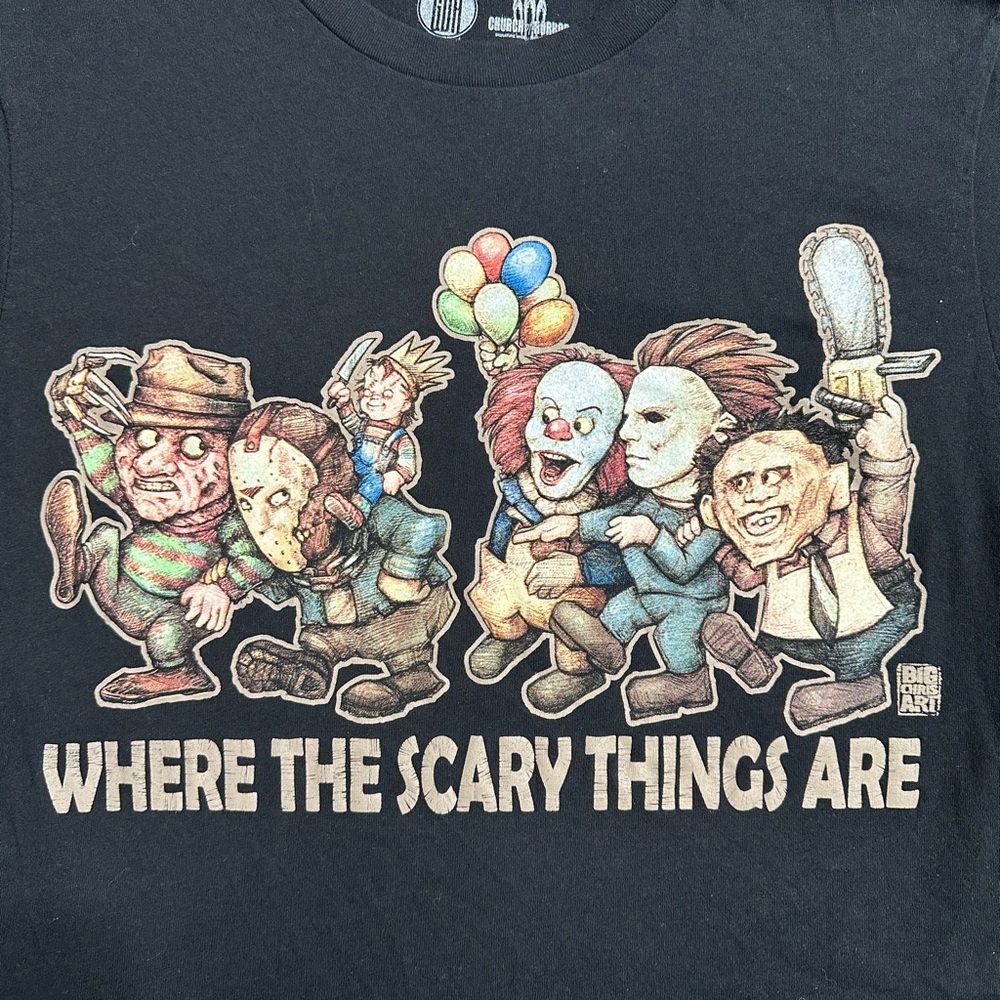 Get Down Art Church of Horror Where the Scary Things Are Small Tee